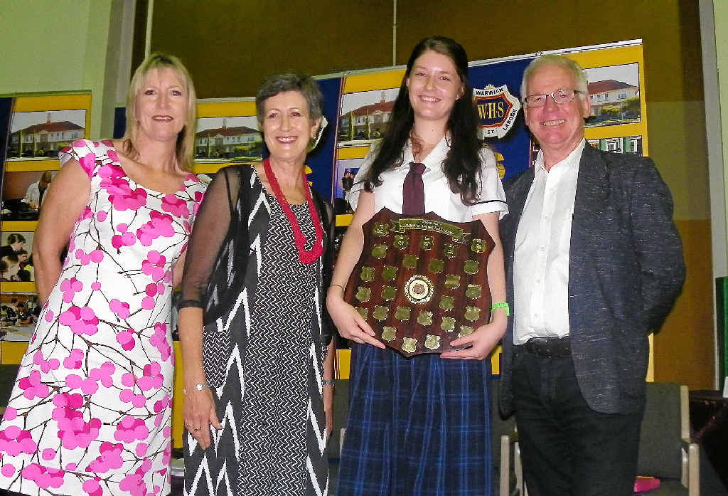 SCHOOL PRIDE: Lea-Ann Weier, Sue Campbell, dux Erin Weier and Peter Campbell at the annual awards night. SCHOOL PRIDE: Lea-Ann Weier, Sue Campbell, dux Erin Weier and Peter Campbell at the annual awards night.